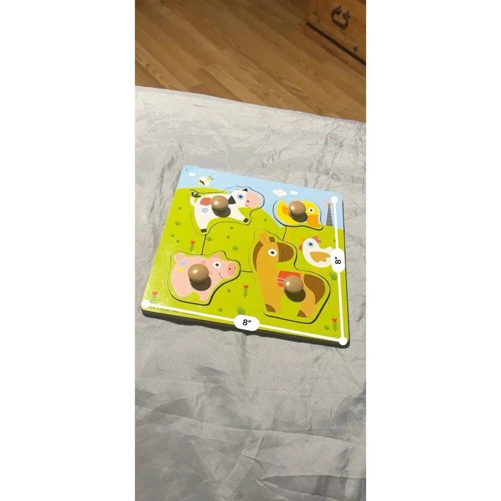Spark Create Imagine Wooden 4 Pieces Mini Puzzle Farm Animals, 18m + Toddler Toy